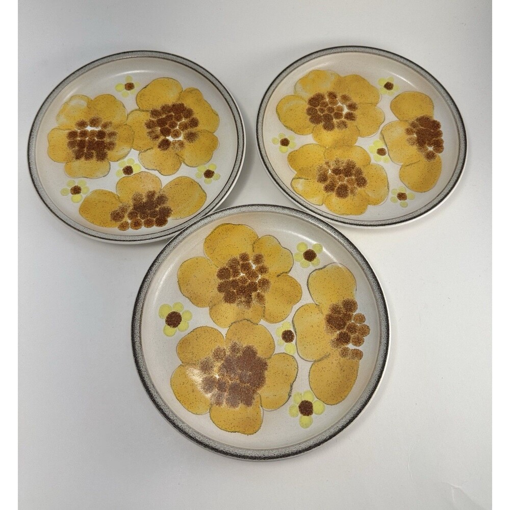 Vintage Denby Transeason England Bread Dessert Plates Set of 3 6.5" Floral